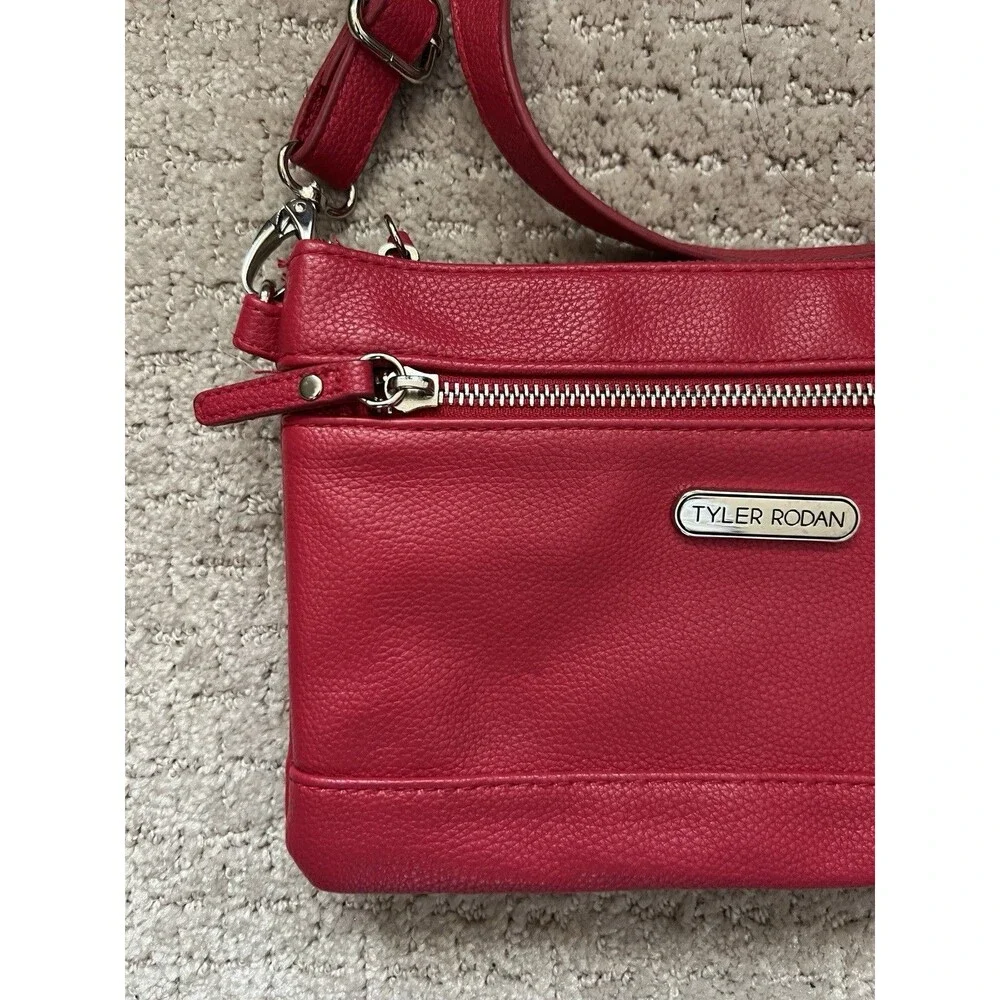 Tyler Rodan Women's Crossbody Red Handbag 3 Sections Zippers Removable Strap